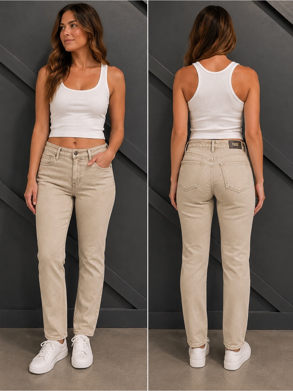 PAIGE Federal Straight Jeans – Taupe/Stone Wash 🤍
Women’s Size 31